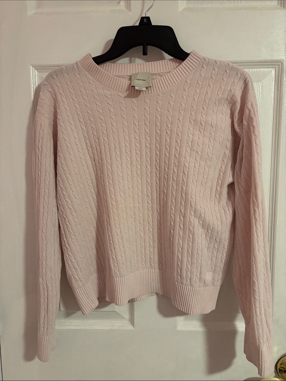 Calvin Klein Cable Knit Crewneck Sweater - Pale Pink
